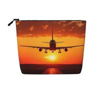 GDSHJKLW Borsa da trucco in lino per donne, organizer da viaggio impermeabile per cosmetici, leggera, con cerniera, organizer per pennelli da trucco in aereo al tramonto