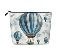 Gdshjklw Borsa da trucco in lino per donne, organizer da viaggio impermeabile per cosmetici, leggera, con cerniera, organizer per pennelli da trucco blu con mongolfiera