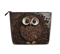 Gdshjklw Borsa da trucco in lino per donne, organizer da viaggio impermeabile per cosmetici, leggera, con cerniera, organizer per pennelli da trucco a forma di gufo e chicco di caffè