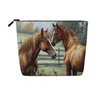 GDSHJKLW Borsa da trucco in lino per donne, organizer da viaggio impermeabile per cosmetici, leggera, con cerniera, organizer per articoli da toeletta da viaggio, con animali, ricami, cavalli
