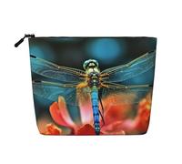 Gdshjklw Borsa da trucco in lino per donne, organizer da viaggio impermeabile per cosmetici, leggera, con cerniera, organizer per cosmetici con libellula sul fiore borsa portaoggetti per pennelli da
