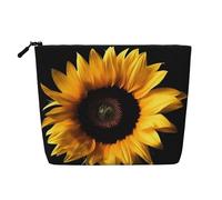 Gdshjklw Borsa da trucco in lino per donne, organizer da viaggio impermeabile per cosmetici, leggera, con cerniera, organizer per articoli da toeletta da viaggio, girasole su sfondo nero, borsa per