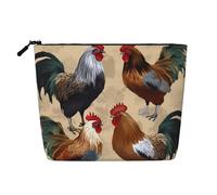 Gdshjklw Borsa da trucco in lino per donne, organizer da viaggio impermeabile per cosmetici, leggera, con cerniera, borsa da toeletta organizer con stampa di gallo e pollo borsa per pennelli da trucco