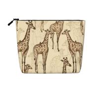 GDSHJKLW Borsa da trucco in lino per donne, organizer da viaggio impermeabile per cosmetici, leggera, con cerniera, organizer per articoli da toeletta da viaggio disegnati a mano, giraffe, pennelli da