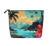 GDSHJKLW Borsa da trucco in lino per donne, organizer da viaggio impermeabile per cosmetici, leggera, con cerniera, organizer per pennelli da trucco Hello Hawaii