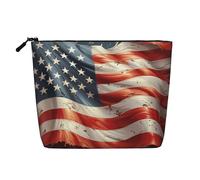 GDSHJKLW Borsa da trucco in lino per donne, organizer da viaggio impermeabile per cosmetici, leggera, con cerniera, organizer per pennelli da trucco a stelle e strisce