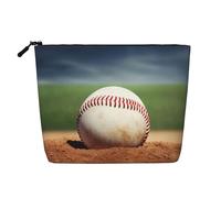 Gdshjklw Borsa da trucco in lino per donne, organizer da viaggio impermeabile per cosmetici, leggera, con cerniera, organizer per pennelli da trucco da baseball