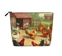 Gdshjklw Borsa da trucco in lino per donne, organizer da viaggio impermeabile per cosmetici, leggera, con cerniera, organizer per articoli da toeletta con pollo arrosto, gallina, fattoria, pennelli da