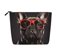 Gdshjklw Borsa da trucco in lino per donne, organizer da viaggio impermeabile per cosmetici, leggera, con cerniera, borsa da toeletta organizer per pennelli da trucco con bulldog francese