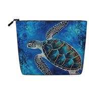 Gdshjklw Borsa da trucco in lino per donne, organizer da viaggio impermeabile per cosmetici, leggera, con cerniera, borsa da toeletta organizer per pennelli da trucco blu tartaruga marina