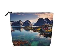 GDSHJKLW Borsa da trucco in lino per donne, organizer da viaggio impermeabile per cosmetici, leggera, con cerniera, organizer per pennelli da trucco Isole Norvegie, borsa per riporre pennelli da