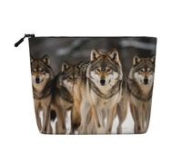 Gdshjklw Borsa da trucco in lino per donne, organizer da viaggio impermeabile per cosmetici, leggera, con cerniera, borsa da toilette organizer per pennelli da trucco con lupi