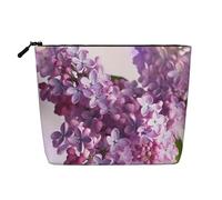 Gdshjklw Borsa da trucco in lino per donne, organizer da viaggio impermeabile per cosmetici, leggera, con cerniera, organizer per pennelli da trucco con fiori lilla