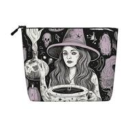 GDSHJKLW Borsa da trucco in lino per donne, organizer da viaggio impermeabile per cosmetici, leggera, con cerniera, organizer per articoli da toeletta magici, stregoneria, disegno bohémien, pennelli