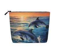 Gdshjklw Borsa da trucco in lino per donne, organizer da viaggio impermeabile per cosmetici, leggera, con cerniera, borsa da toeletta organizer con delfini in mare1 borsa per pennelli da trucco