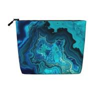 Gdshjklw Borsa da trucco in lino per donne, organizer da viaggio impermeabile per cosmetici, leggera, con cerniera, organizer per pennelli da trucco blu acqua brillante turchese borsa per pennelli da