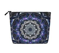 GDSHJKLW Borsa da trucco in lino per donne, organizer da viaggio impermeabile per cosmetici, leggera, con cerniera, organizer rettangolare con mandala per pennelli da trucco