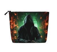 GDSHJKLW Borsa da trucco in lino per donne, organizer da viaggio impermeabile per cosmetici, leggera, con cerniera, borsa da toilette organizer per pennelli da trucco hacker