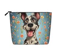 GDSHJKLW Borsa da trucco in lino per donne, organizer da viaggio impermeabile per cosmetici, leggera, con cerniera, organizer per trucchi e pennelli da trucco per cani divertenti