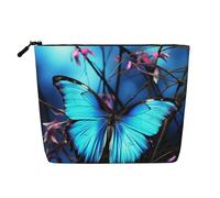 GDSHJKLW Borsa da trucco in lino per donne, organizer da viaggio impermeabile per cosmetici, leggera, con cerniera, organizer per pennelli da trucco con farfalla blu e bambù