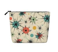 Gdshjklw Borsa da trucco in lino per donne, organizer da viaggio impermeabile per cosmetici, leggera, con cerniera, organizer per articoli da toeletta con stelle atomiche e motivo retrò per pennelli