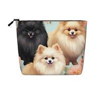 Gdshjklw Borsa da trucco in lino per donne, organizer da viaggio impermeabile per cosmetici, leggera, con cerniera, organizer per pennelli da trucco con motivo Pomeranians