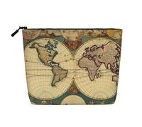 Gdshjklw Borsa da trucco in lino per donne, organizer da viaggio impermeabile per cosmetici, leggera, con cerniera, organizer per pennelli da trucco retrò con mappa del mondo