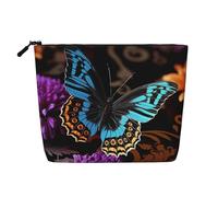 GDSHJKLW Borsa da trucco in lino per donne, organizer da viaggio impermeabile per cosmetici, leggera, con cerniera, organizer per cosmetici con farfalla su bellissimi fiori