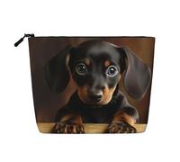 Gdshjklw Borsa da trucco in lino per donne, organizer da viaggio impermeabile per cosmetici, leggera, con cerniera, organizer per pennelli da trucco con cane bassotto