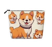 Gdshjklw Borsa da trucco in lino per donne, organizer da viaggio impermeabile per cosmetici, leggera, con cerniera, organizer carino Shiba Inu per pennelli da trucco per cani