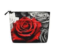 Gdshjklw Borsa da trucco in lino per donne, organizer da viaggio impermeabile per cosmetici, leggera, con cerniera, organizer per pennelli da trucco con rose nere bianche e rosse