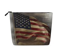 GDSHJKLW Borsa da trucco in lino per donne, organizer da viaggio impermeabile per cosmetici, leggera, con cerniera, borsa da toeletta da viaggio organizer per pennelli da trucco con bandiera americana