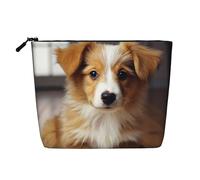 GDSHJKLW Borsa da trucco in lino per donne, organizer da viaggio impermeabile per cosmetici, leggera, con cerniera, organizer per pennelli da trucco con cucciolo di cane carino