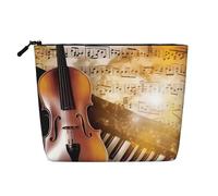 Gdshjklw Borsa da trucco in lino per donne, organizer da viaggio impermeabile per cosmetici, leggera, con cerniera, organizer per pianoforte, violino, note musicali, pennelli da trucco