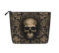 GDSHJKLW Borsa da trucco in lino per donne, organizer da viaggio impermeabile per cosmetici, leggera, con cerniera, organizer gotico per carta da parati con teschio