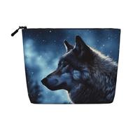 Gdshjklw Borsa da trucco in lino per donne, organizer da viaggio impermeabile per cosmetici, leggera, con cerniera, organizer per pennelli da trucco con lupo solitario