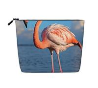 GDSHJKLW Borsa da trucco in lino per donne, organizer da viaggio impermeabile per cosmetici, leggera, con cerniera, organizer per cosmetici con fenicottero in acqua ondulata borsa per pennelli da