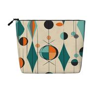 Gdshjklw Borsa da trucco in lino per donne, organizer da viaggio impermeabile per cosmetici, leggera, con cerniera, organizer per pennelli da trucco geometrici di metà secolo