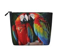 Gdshjklw Borsa da trucco in lino per donne, organizer da viaggio impermeabile per cosmetici, leggera, con cerniera, organizer per articoli da toeletta da viaggio con due pappagalli colorati borsa per