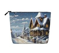 GDSHJKLW Borsa da trucco in lino per donne, organizer da viaggio impermeabile per cosmetici, leggera, con cerniera, organizer per articoli da toeletta da viaggio per Natale e inverno, scena felice