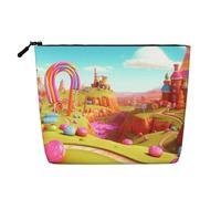 Gdshjklw Borsa da trucco in lino per donne, organizer da viaggio impermeabile per cosmetici, leggera, con cerniera, organizer per pennelli da trucco Candy Beautiful Land