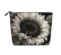 Gdshjklw Borsa da trucco in lino per donne, organizer da viaggio impermeabile per cosmetici, leggera, con cerniera, organizer per pennelli da trucco con girasole nero grigio