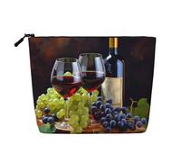Gdshjklw Borsa da trucco in lino per donne, organizer da viaggio impermeabile per cosmetici, leggera, con cerniera, borsa da toilette da viaggio organizer arte vino rosso galsses e uva1 borsa per