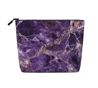 Gdshjklw Borsa da trucco in lino per donne, organizer da viaggio impermeabile per cosmetici, leggera, con cerniera, organizer per pennelli da trucco viola marmo