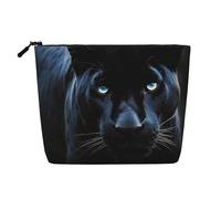 GDSHJKLW Borsa da trucco in lino per donne, organizer da viaggio impermeabile per cosmetici, leggera, con cerniera, organizer da viaggio con pantera con occhi azzurri borsa per pennelli da trucco