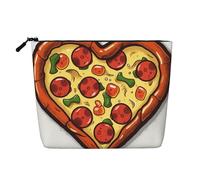 GDSHJKLW Borsa per il trucco in lino da donna, organizer da viaggio impermeabile per cosmetici, leggera, con cerniera, organizer I Love Pizza Heart Makeup Brush Storage Bag