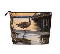 GDSHJKLW Borsa per il trucco in lino da donna, organizer da viaggio impermeabile per cosmetici, leggera, con cerniera, organizer per articoli da toeletta Wild Goose By The Bridge, borsa portaoggetti