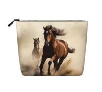 GDSHJKLW Borsa per il trucco in lino per donne, organizer da viaggio impermeabile per cosmetici, leggera, con cerniera, organizer per articoli da toeletta con animali, cavalli che corrono pennelli da