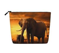 GDSHJKLW Borsa per il trucco in lino per donne, organizer da viaggio impermeabile per cosmetici, leggera, con cerniera, organizer per pennelli da trucco al tramonto genitore-figlio elefante borsa