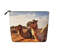 Gdshjklw Borsa per il trucco in lino per donne, organizer da viaggio impermeabile per cosmetici, leggera, con cerniera, organizer per pennelli da trucco con cammelli e deserto